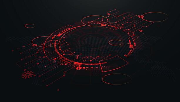 resumen digital tecnología antecedentes en rojo y negro, exhibiendo intrincado circuito patrones y futurista diseño elementos. vector
