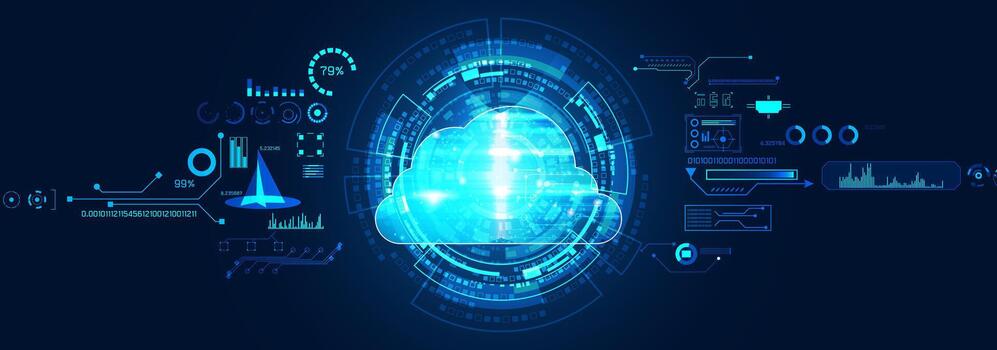 Cloud technology with data analytics graphics vector