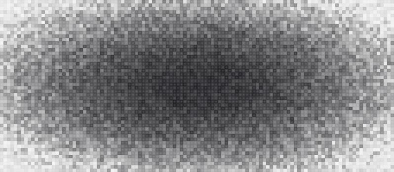 Halftone radial gradient, digital pixel pattern, tech mosaic grid. Monochrome square particles background. Grayscale pixelate fade texture. backdrop vector
