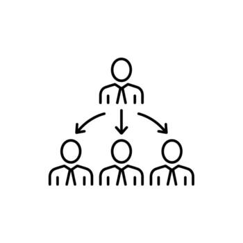 negocio jerarquía icono demostración un líder y subordinados con flechas vector