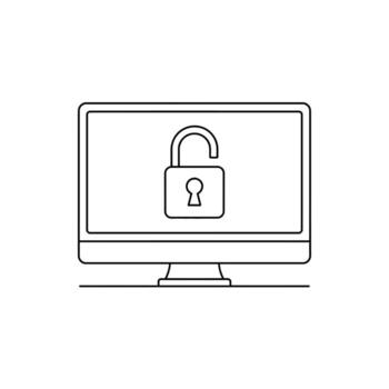 computadora pantalla mostrando un abierto candado icono simbolizando desbloqueado seguridad vector