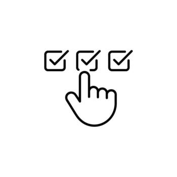 mano señalando a cheque marcas en cajas concepto de selección opciones y decisiones vector