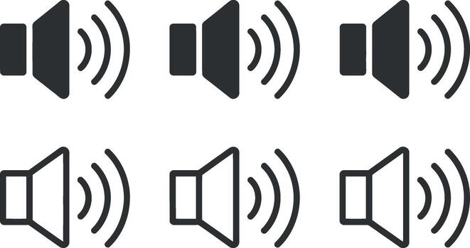Sound Volume Icons Set with Varying Levels of Audio Output for Media Players and Notification Systems in Digital Interfaces vector