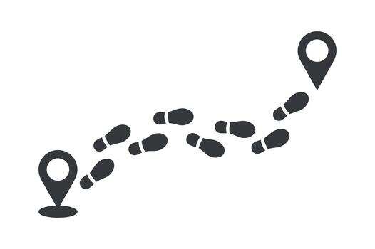 Footsteps Route Directional Path with Location Markers Guiding the Way Forward on a White Background for Navigation and Exploration vector