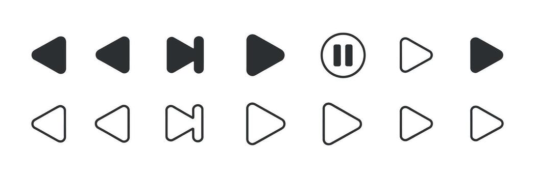 Collection of Media Player Control Icons Featuring Play Pause Rewind Fast Forward and Stop Symbols for User Interface Design vector
