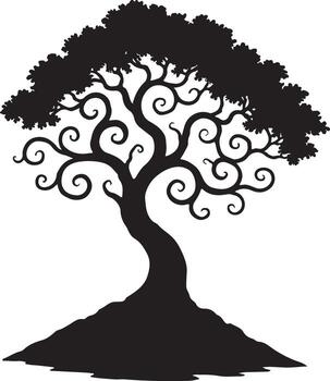 Enchanting Silhouette of a Spiraling Tree in a Mystical Setting, Evoking a Dreamlike and Mysterious Mood vector