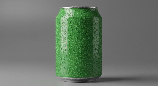 A green can of soda on a gray background photo