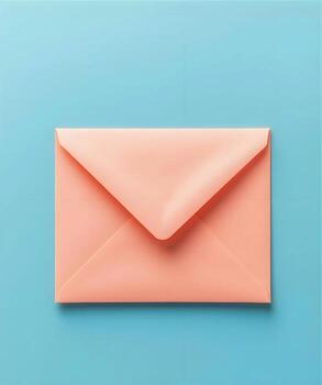 An open pink envelope on a blue background photo