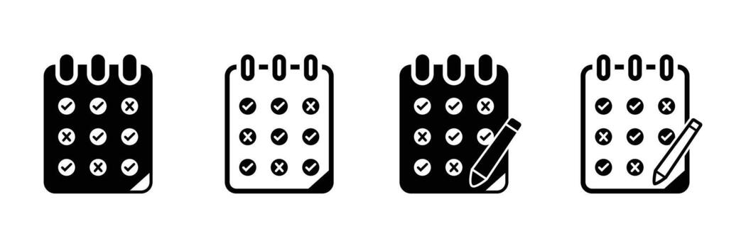 Checklist Icons Black and White, Assessment, Planning, Task Management, Completion, Progress, Survey, Evaluation, . vector