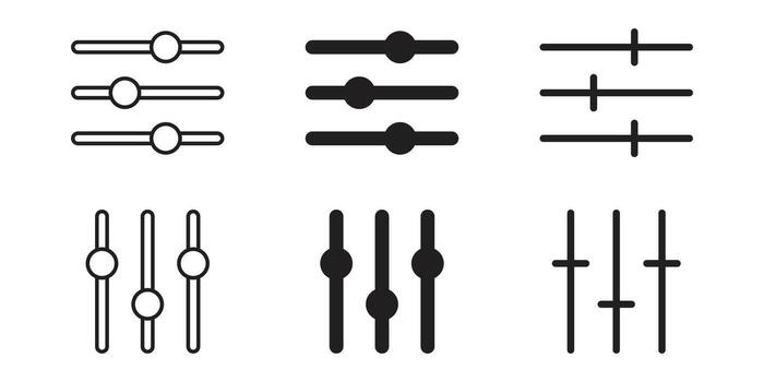 Simple Control Sliders Line Art Icons, Black, User Interface Design Elements . vector