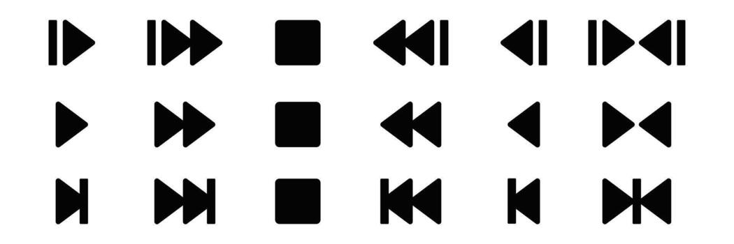 Bold Black Media Player Icons Play, Pause, Rewind, Fast Forward Buttons Set . vector