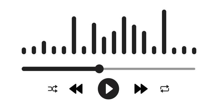 Modern Music Player Interface Audio Waveform, Play Controls, Minimalist Design, Black . vector