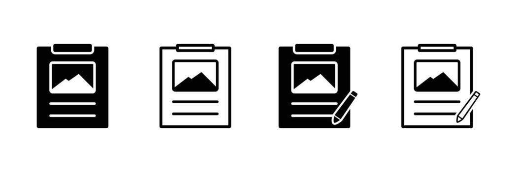 Clipboard Icons Black and Outline Image Editing Document Variations . vector