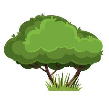 árbol verde con césped aislado en blanco antecedentes en plano estilo. planta elemento. vector