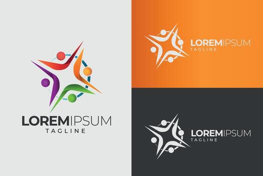 People Community Logo Design. Unity And Support Symbol In Circle Line Style For NGO Or Social Projects. vector