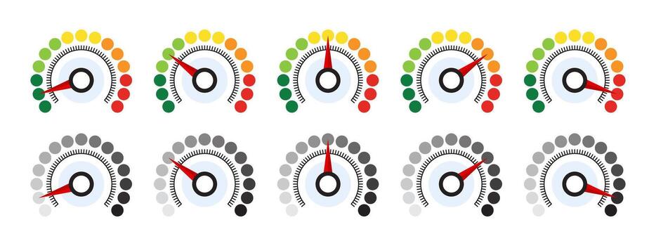 Diagram Scale Meter or Rating Meter. Speedometer icon set vector