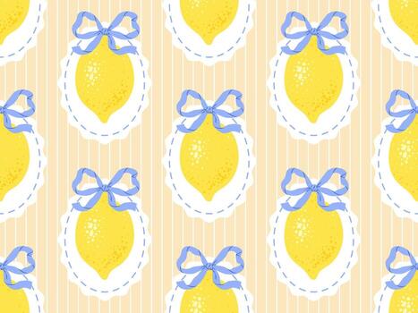 Clásico sin costura modelo con limón y arco en caprichoso marcos vector