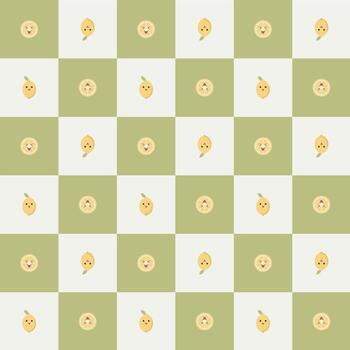un modelo de amarillo y verde cuadrícula con un limón sonriente cara vector