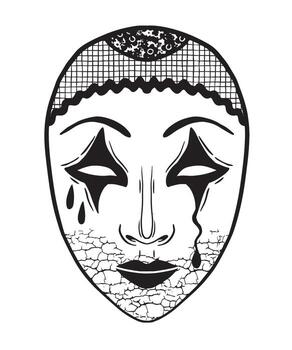 An artistic mask design with a tearful expression and cracked surface, creating strong visuals vector