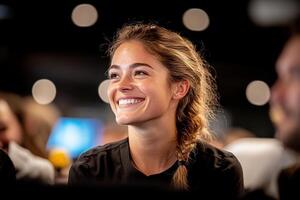 un sonriente mujer a un evento foto