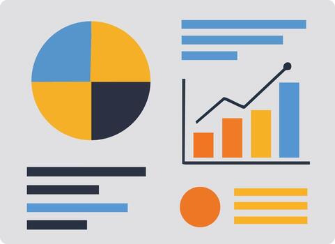 negocio datos analítica tablero con azul naranja y negro cartas ilustración para financiero informes y Estadísticas visualización vector