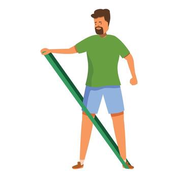 Man doing exercise with resistance band, working out at home vector