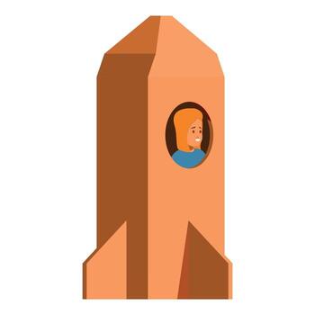 niño astronauta explorador espacio en cartulina cohete vector