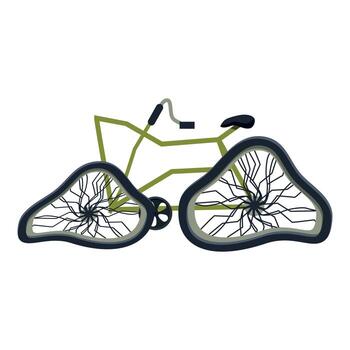 Surreal bicycle with deformed wheels symbolizing environmental issues and climate change vector