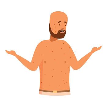 Man suffering from chicken pox showing symptoms with open arms vector