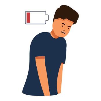 Exhausted man suffering from low energy with empty battery indicator vector