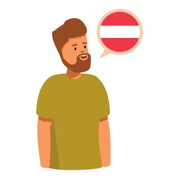 Man speaking austrian, austrian flag in speech bubble, language learning concept vector