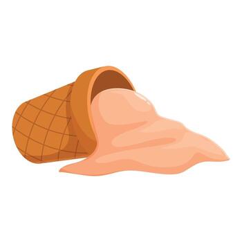 Fallen ice cream cone with melting peach ice cream on white background vector