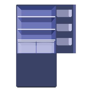Empty refrigerator with open door displaying shelves and drawers vector