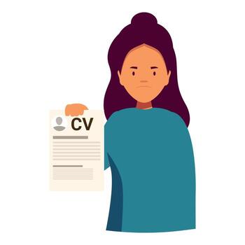Sad applicant showing her cv after an unsuccessful job interview vector