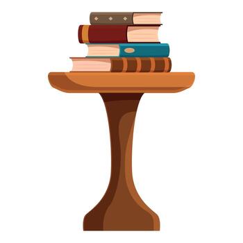 Stack of books resting on round wooden table, knowledge and interior design vector