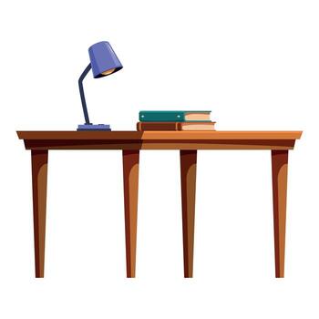 Wooden desk with books and lamp illuminating workspace for studying or working vector