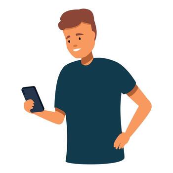 Smiling young man using smartphone, browsing internet or social media vector