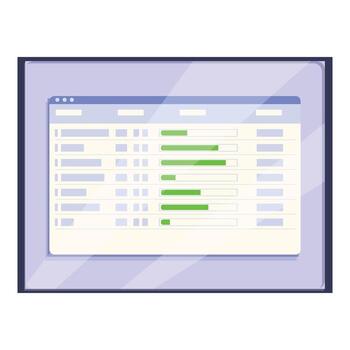 hoja de cálculo software mostrando Progreso barras en computadora pantalla vector