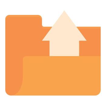 Upload icon emerging from orange folder, data transfer and file management concept vector