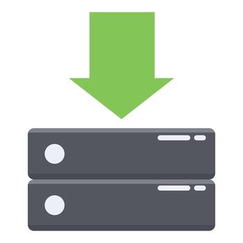 descargando datos a servidor, verde flecha señalando a base de datos icono vector