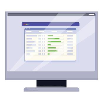 Computer monitor displaying spreadsheet with progress bars for project management vector