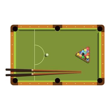 Billiard table with balls and cues displaying sporting concept vector
