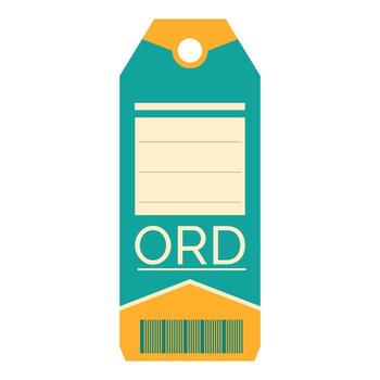 Luggage tag showing ord airport code with barcode and lines for name vector