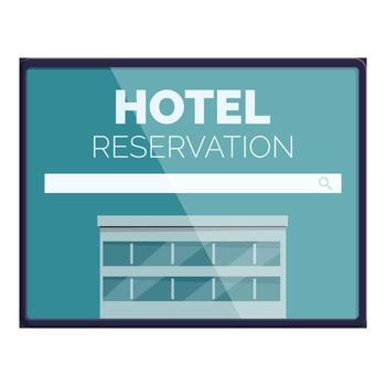 Hotel reservation online booking website interface showing building and search bar vector