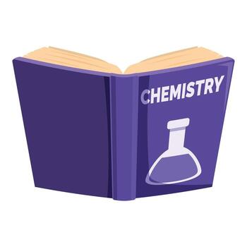 abierto química libro de texto demostración vacío paginas y matraz icono vector
