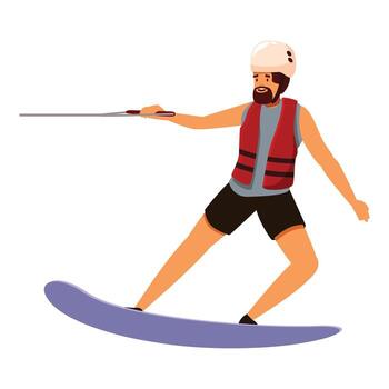 Wakeboarder surfing and holding handle on water surface vector