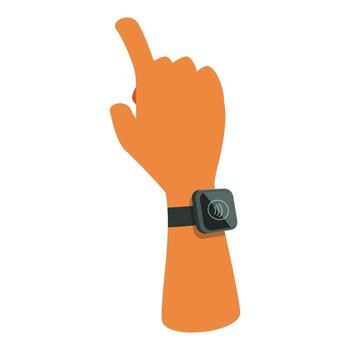 Hand with smartwatch pointing up with index finger vector
