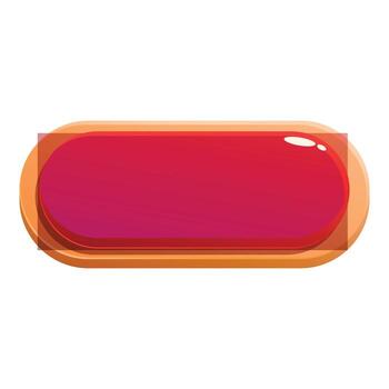Big red glossy button showing a rectangular rounded shape with orange border vector