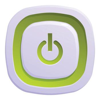 Green power button showing start or on symbol on soft rounded square vector