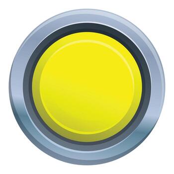 Yellow button embedded in a metallic circular frame vector
